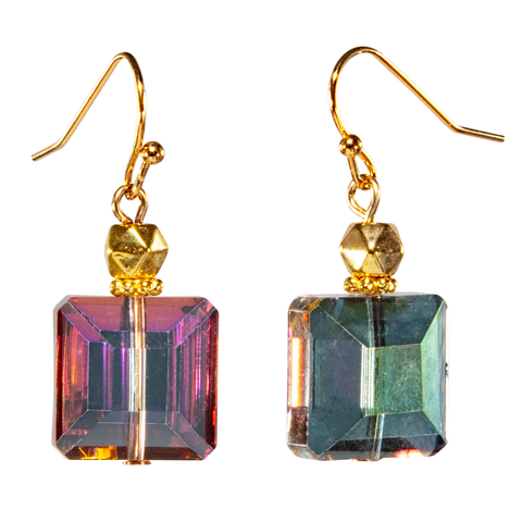 Pink/Green Radiant Crystal Earring