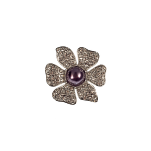 Large Pavé Flower And Glass Pearl Pin