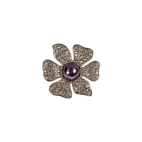 Large Pavé Flower And Glass Pearl Pin