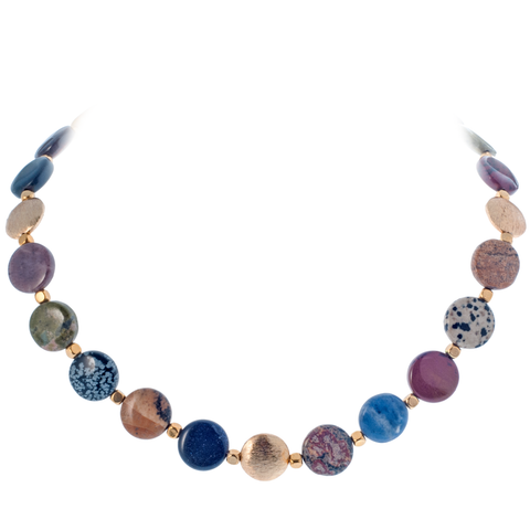 Multi-Stone & Brushed Gold  Choker