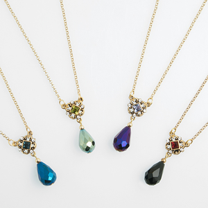 Square Filigree Pendant With Set Crystals And Crystal Drop Choker