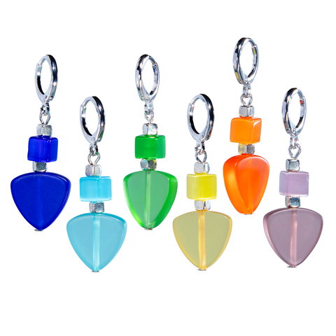 Rainbow Frosted Glass Triangle, Freeform & Fiber Optic Earring
