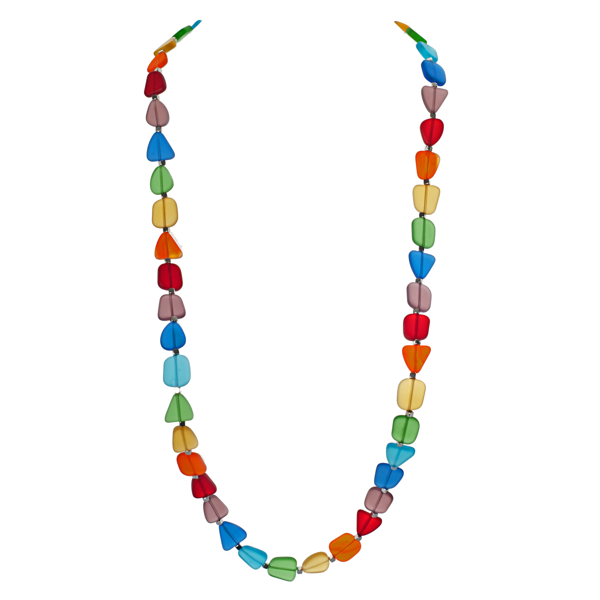 Vibrant Recycled Frosted Chakra Glass Necklace