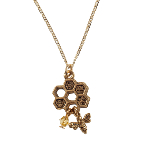 Honeycomb With Flying Bee And Crystal Choker