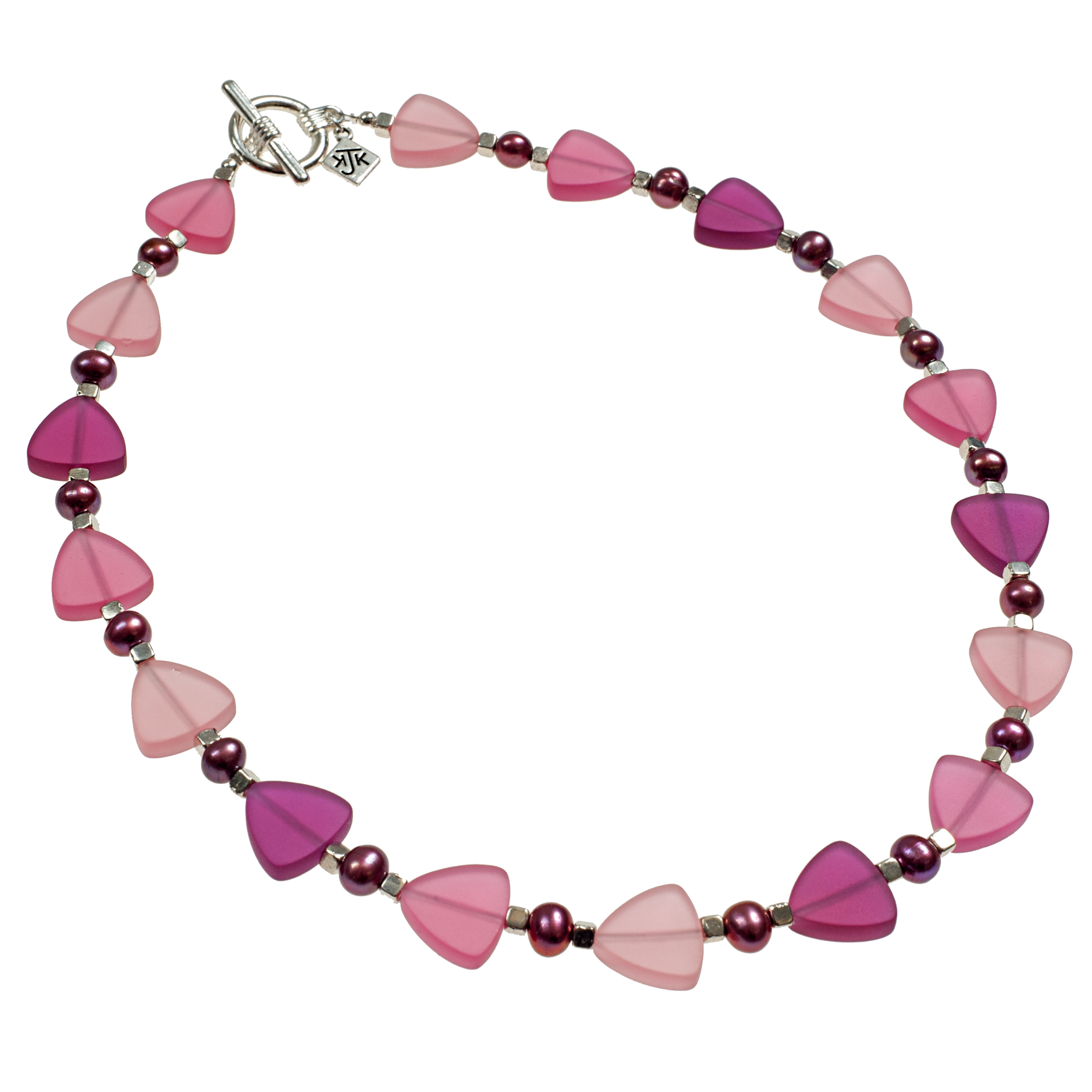 Rose Frosted Glass Triangle With Cultured Pearls Choker