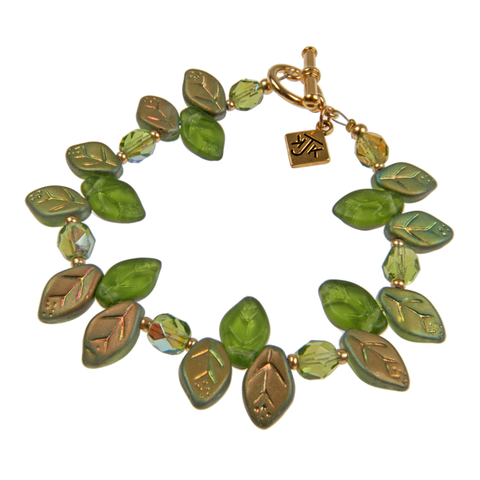Bohemian Glass Green Leaf Bracelet