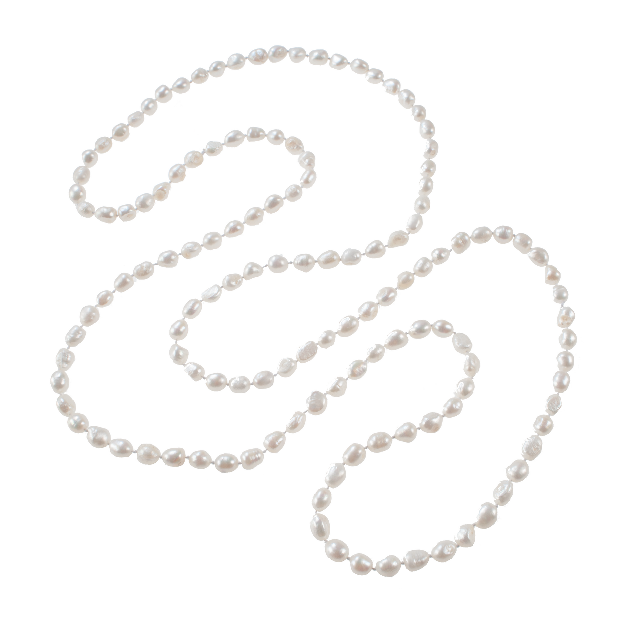 64" Hand-Knotted White Rice Pearls Necklace