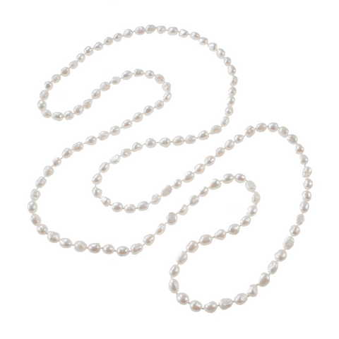 64" Hand-Knotted White Rice Pearls Necklace