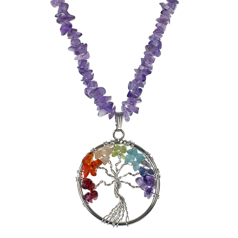 Wrapped Stone Tree Of Life On Stone Chips Necklace