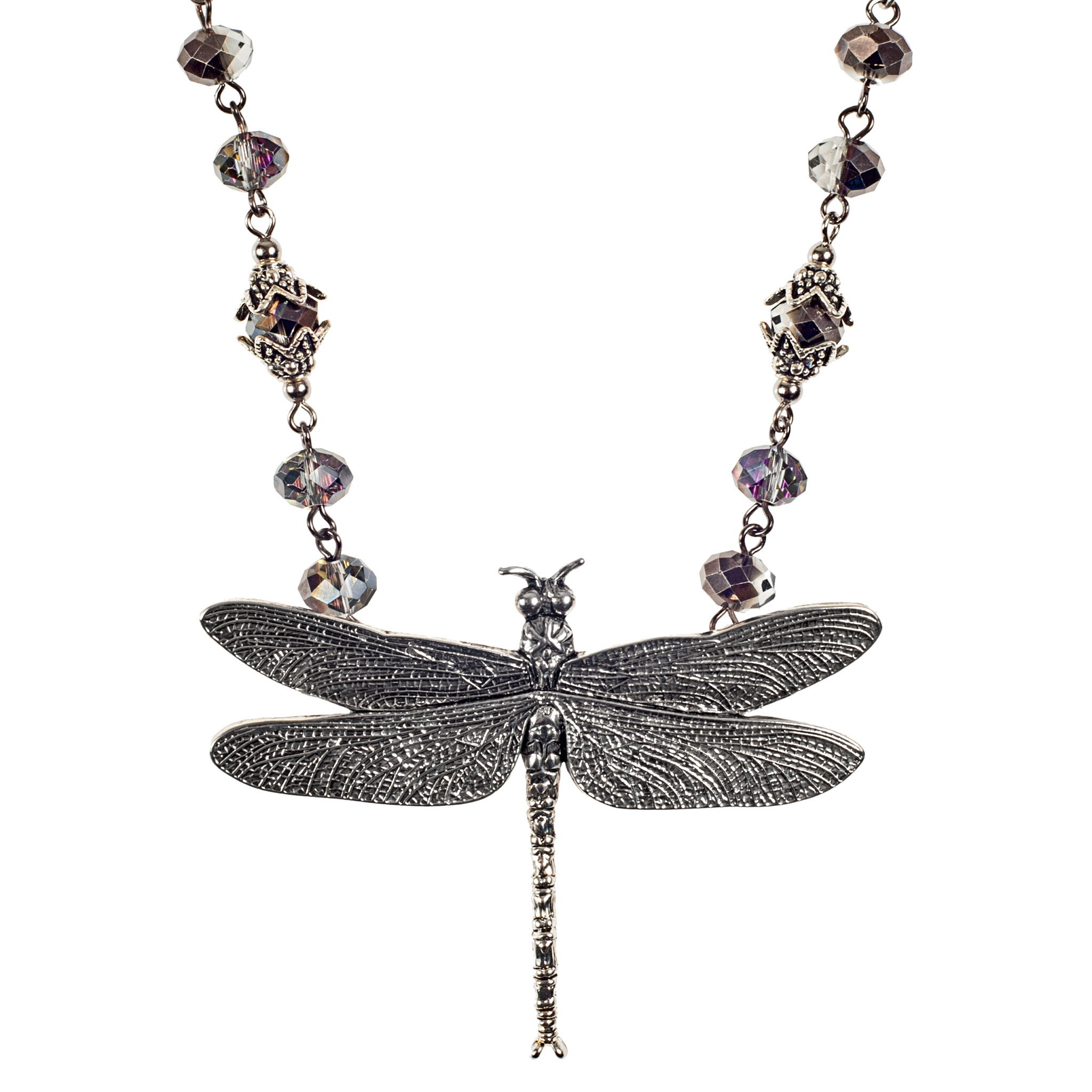 Silver Dragonfly On Crystals Choker