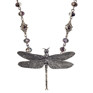 Silver Dragonfly On Crystals Choker