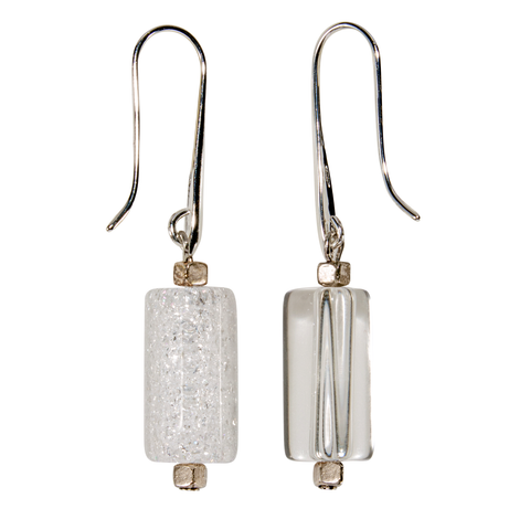 Crackled Rock Crystal Triangular Tube On Teardrop Wire Earring