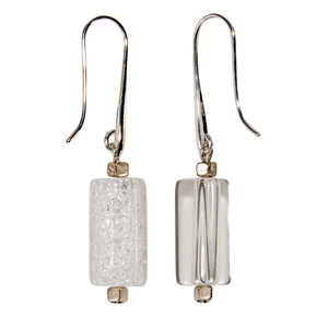 Crackled Rock Crystal Triangular Tube On Teardrop Wire Earring