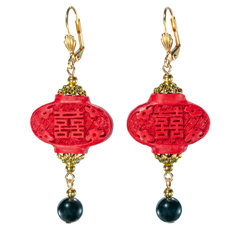 Cinnabar Lantern W/Onyx Earring
