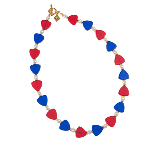 Patriotic Frosted Glass With Cultured Pearls Choker