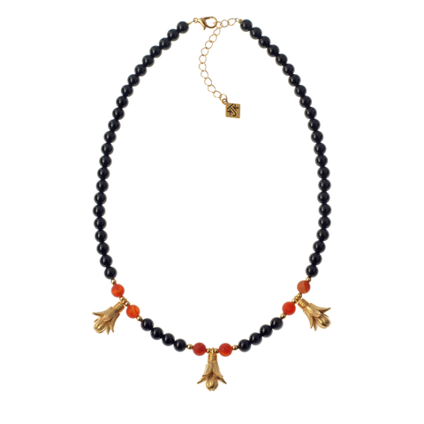 Onyx & Carnelian With Lotus Drops Choker