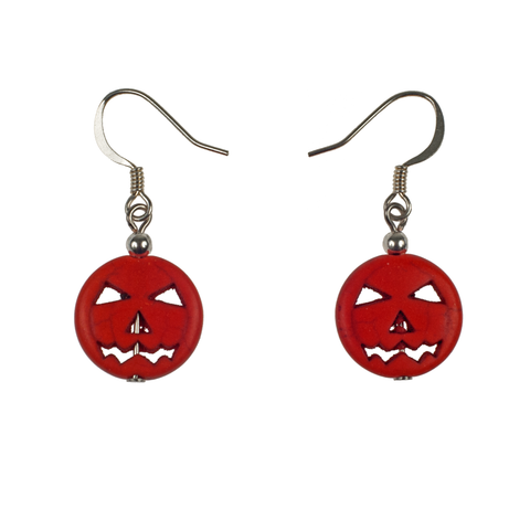 Orange Magnesite Jack-O'-Lantern Drop Earring