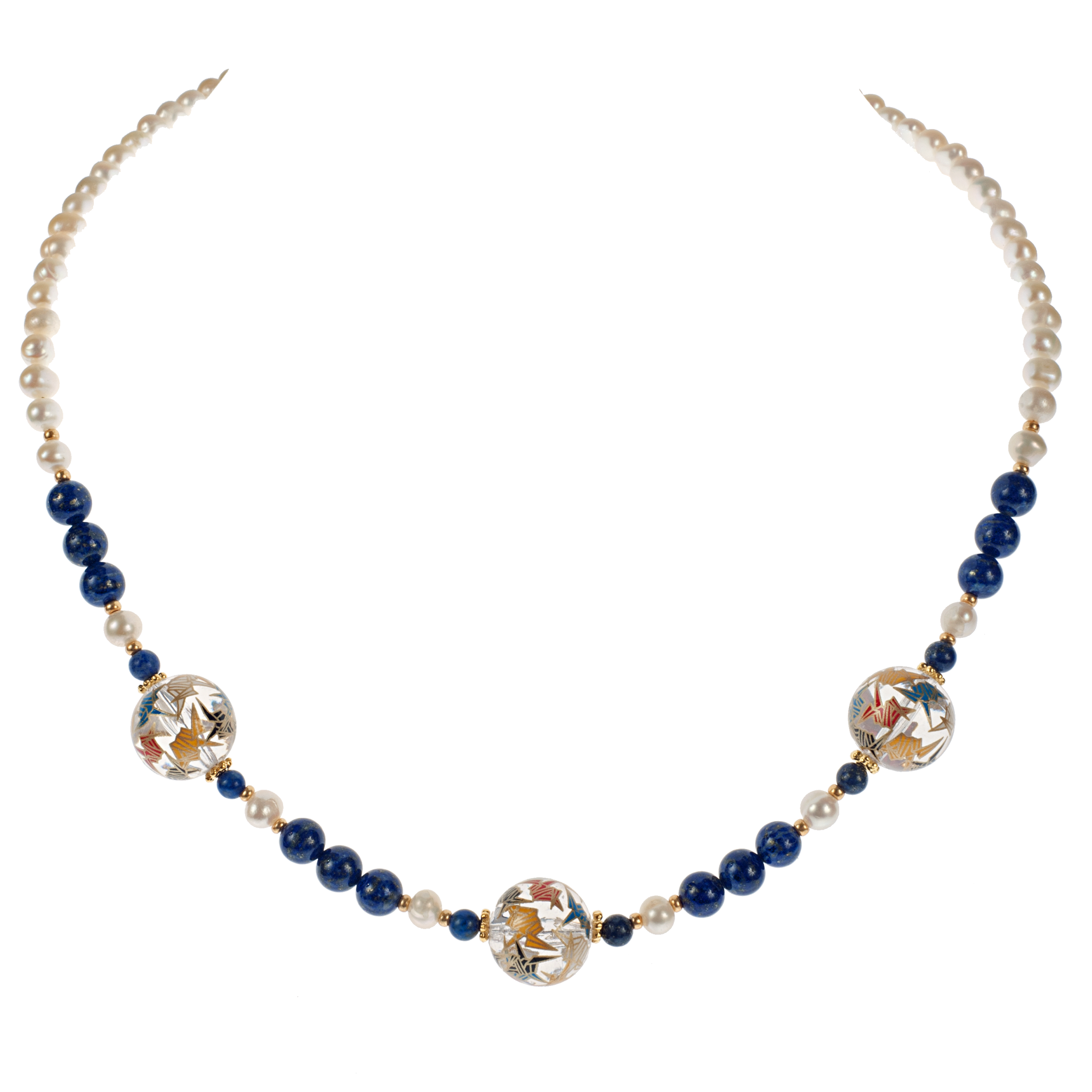 Japanese Tensha Crane, Lapis & Cultured Pearl Choker