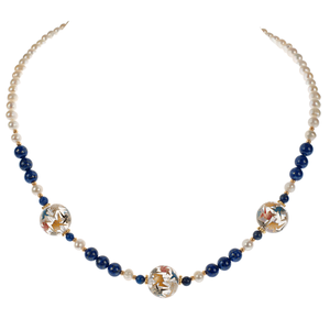 Japanese Tensha Crane, Lapis & Cultured Pearl Choker