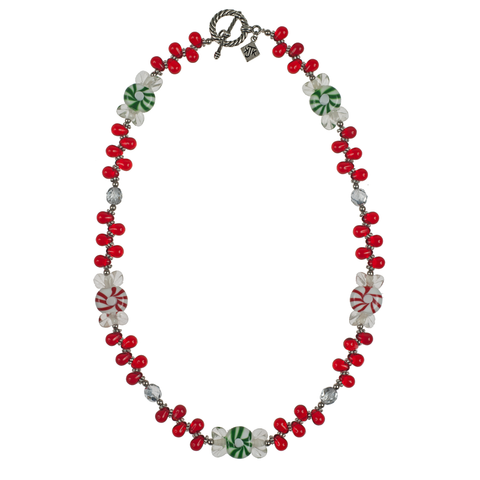 Red & Green Lampwork Glass Holiday Candy Choker