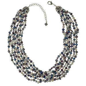 Hand-Knotted 7-Strand Silver-Tone Cultured Pearl  Necklace