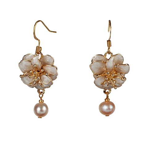 Blush Enamel Cherry Blossom & Blush Pearl Drop Earring