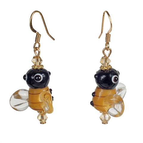 Lampwork Glass Bee Earring