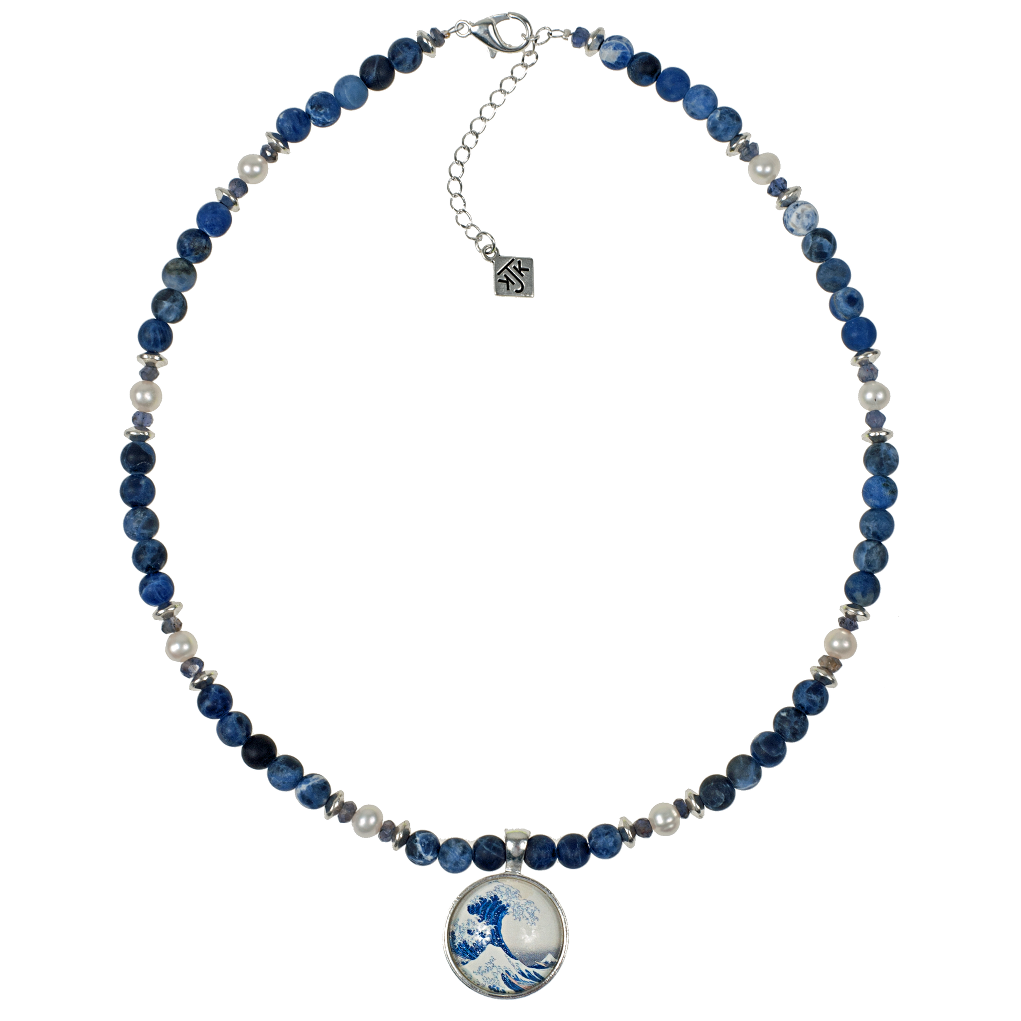 Wave Pendant With Matte Sodalite & Cultured Pearl Choker