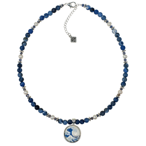 Wave Pendant With Matte Sodalite & Cultured Pearl Choker