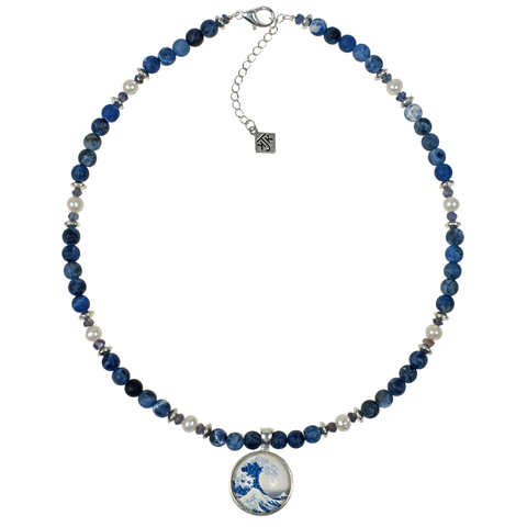 Wave Pendant With Matte Sodalite & Cultured Pearl Choker