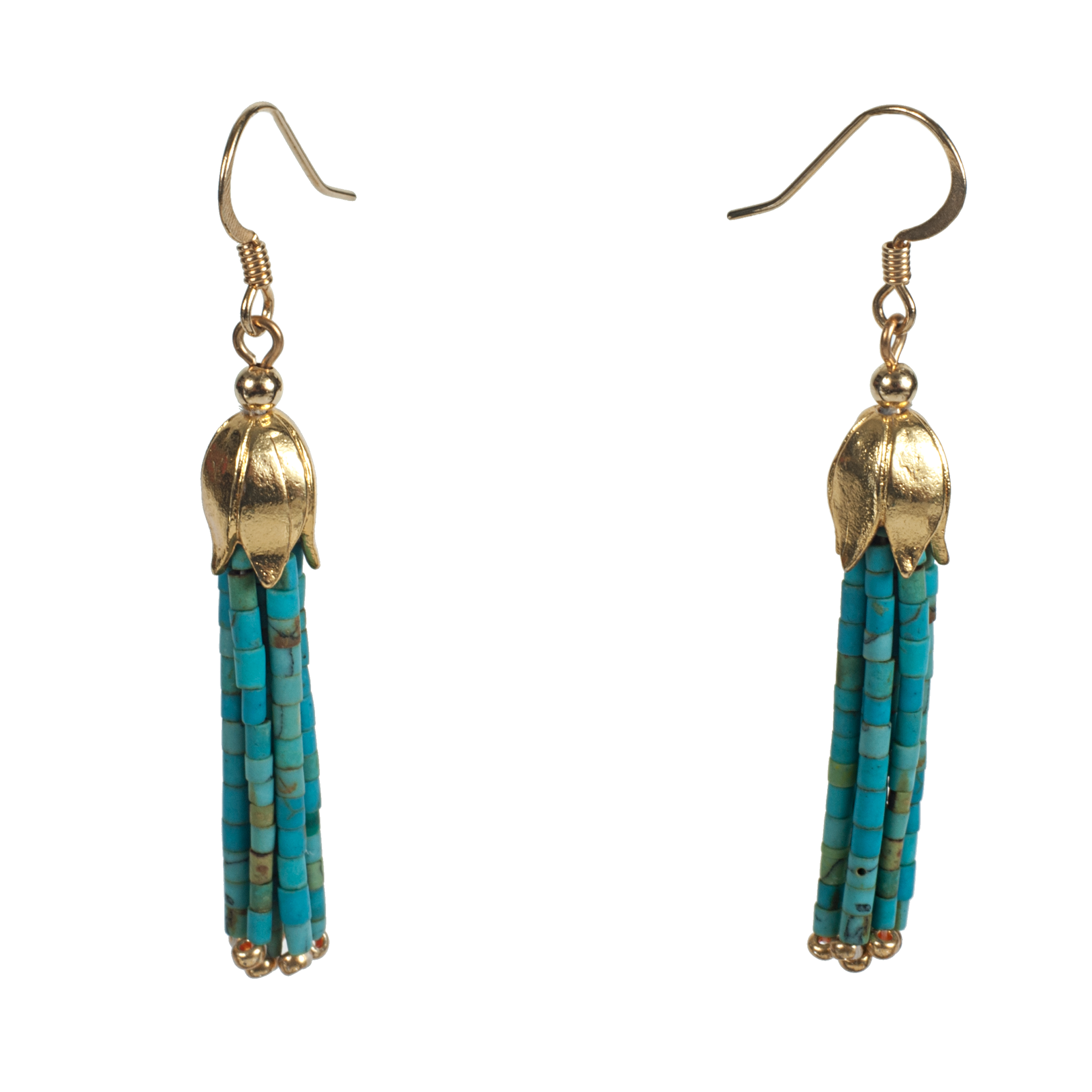 Matte Turquoise Tassel Lotus Cap Earring