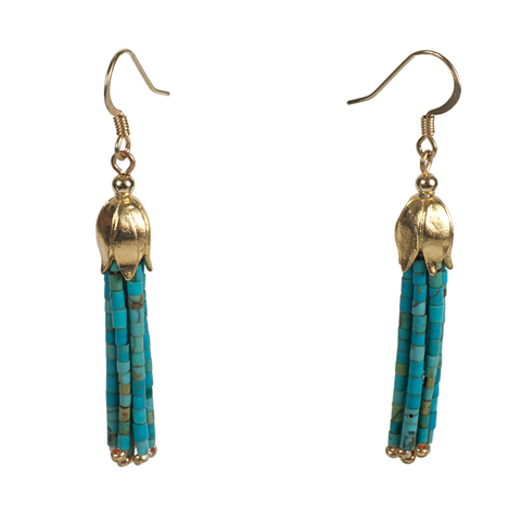 Matte Turquoise Tassel Lotus Cap Earring