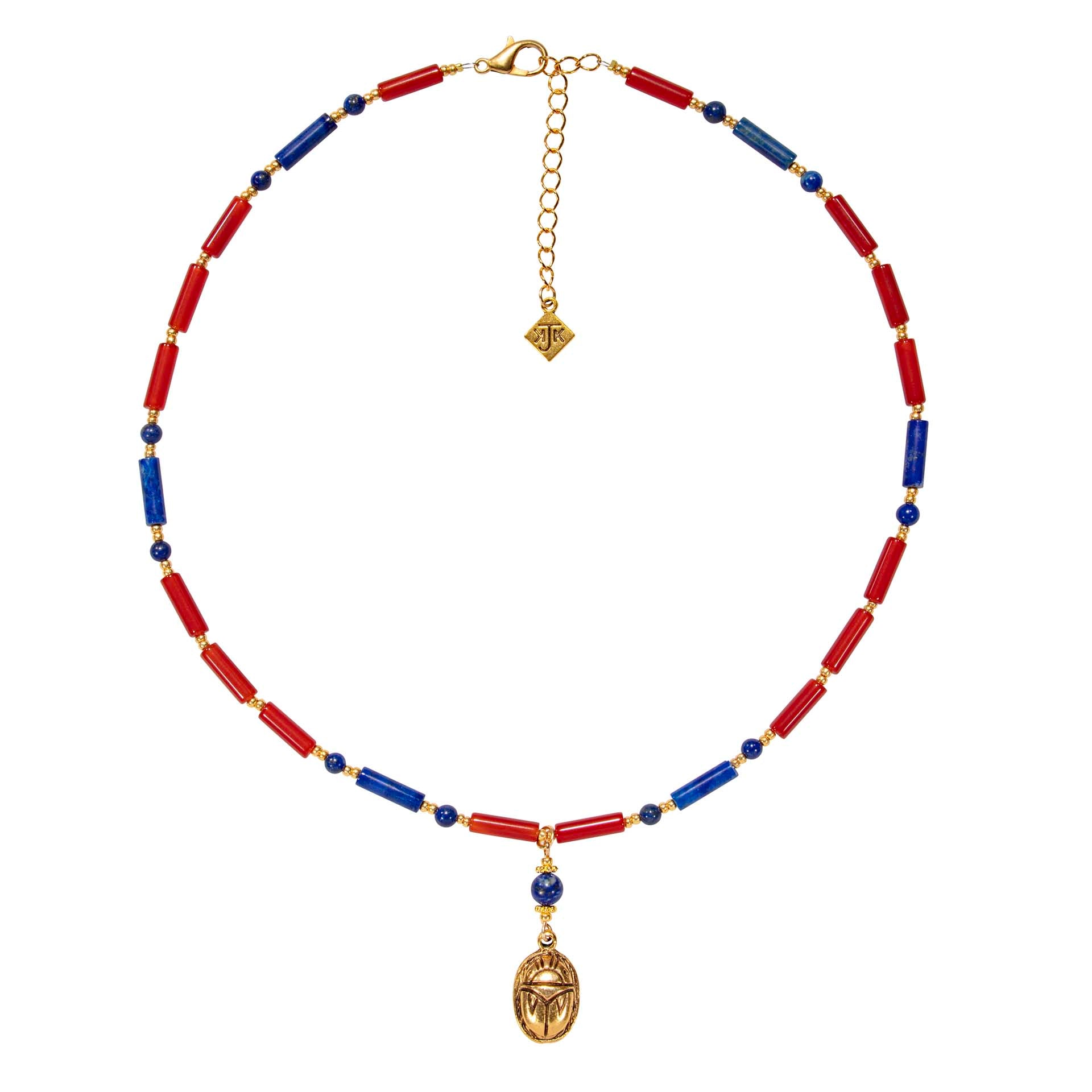 Lapis And Carnelian With Scarab Charm Choker