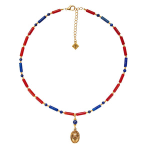 Lapis And Carnelian With Scarab Charm Choker