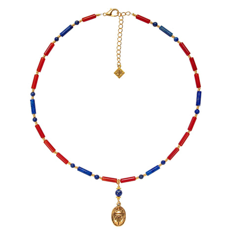 Lapis And Carnelian With Scarab Charm Choker