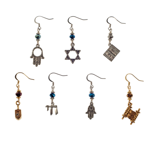 Crystal On French Wire Judaica Charm Earring