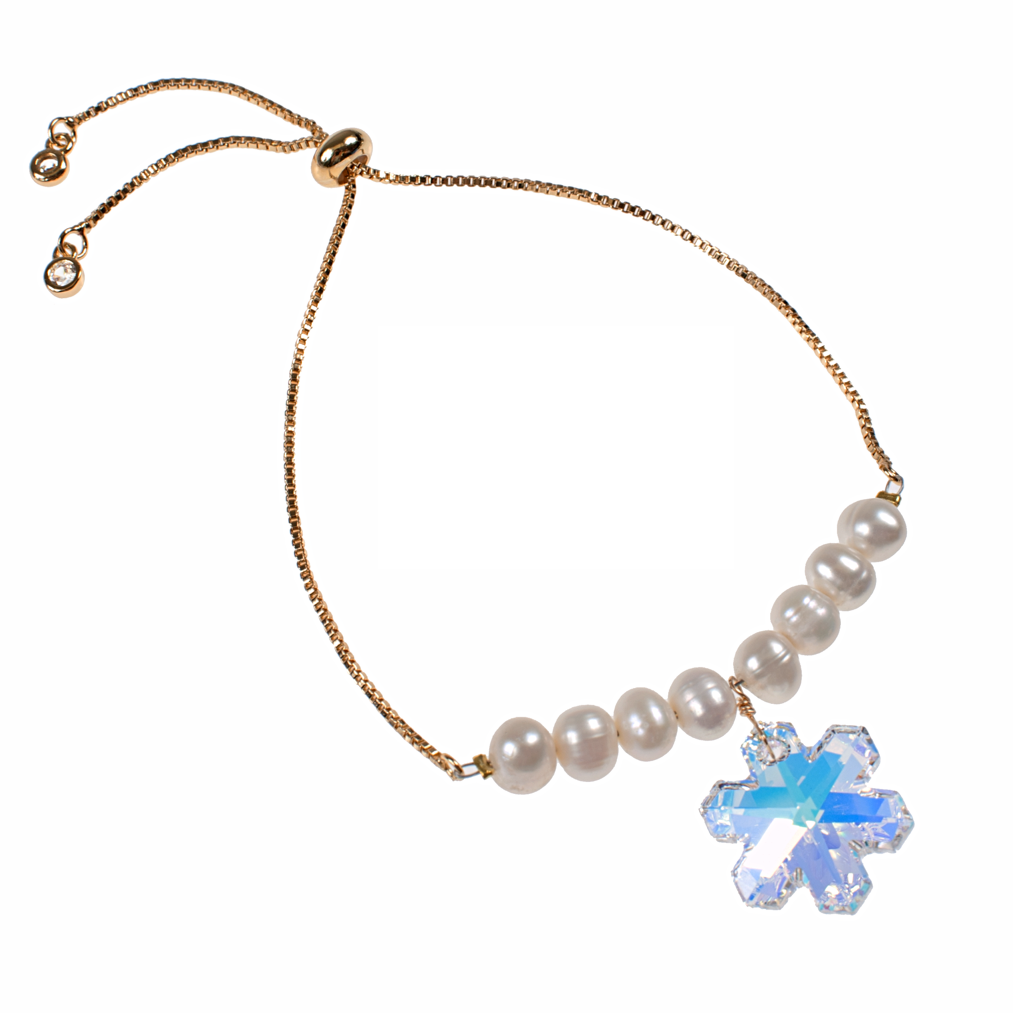 Snowflake Crystal & Cultured Pearl Adjustable Bracelet
