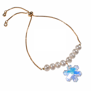 Snowflake Crystal & Cultured Pearl Adjustable Bracelet