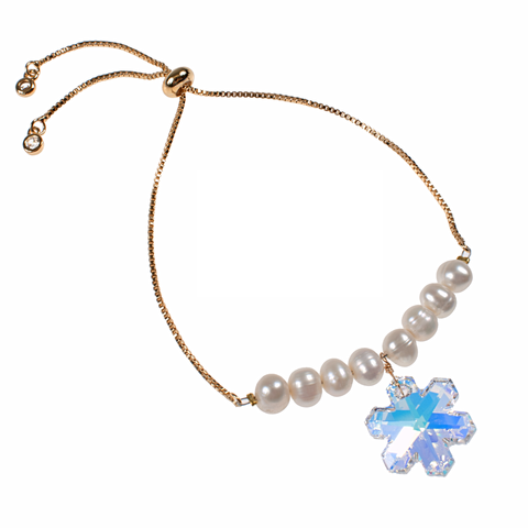 Snowflake Crystal & Cultured Pearl Adjustable Bracelet