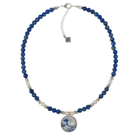 Wave Pendant With Lapis & Cultured Pearl Choker