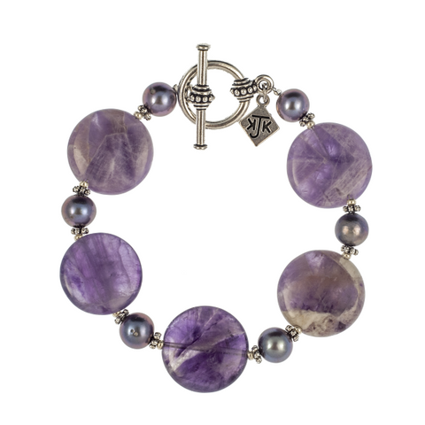 Cape Amethyst Coin With Cultured Pearl Bracelet