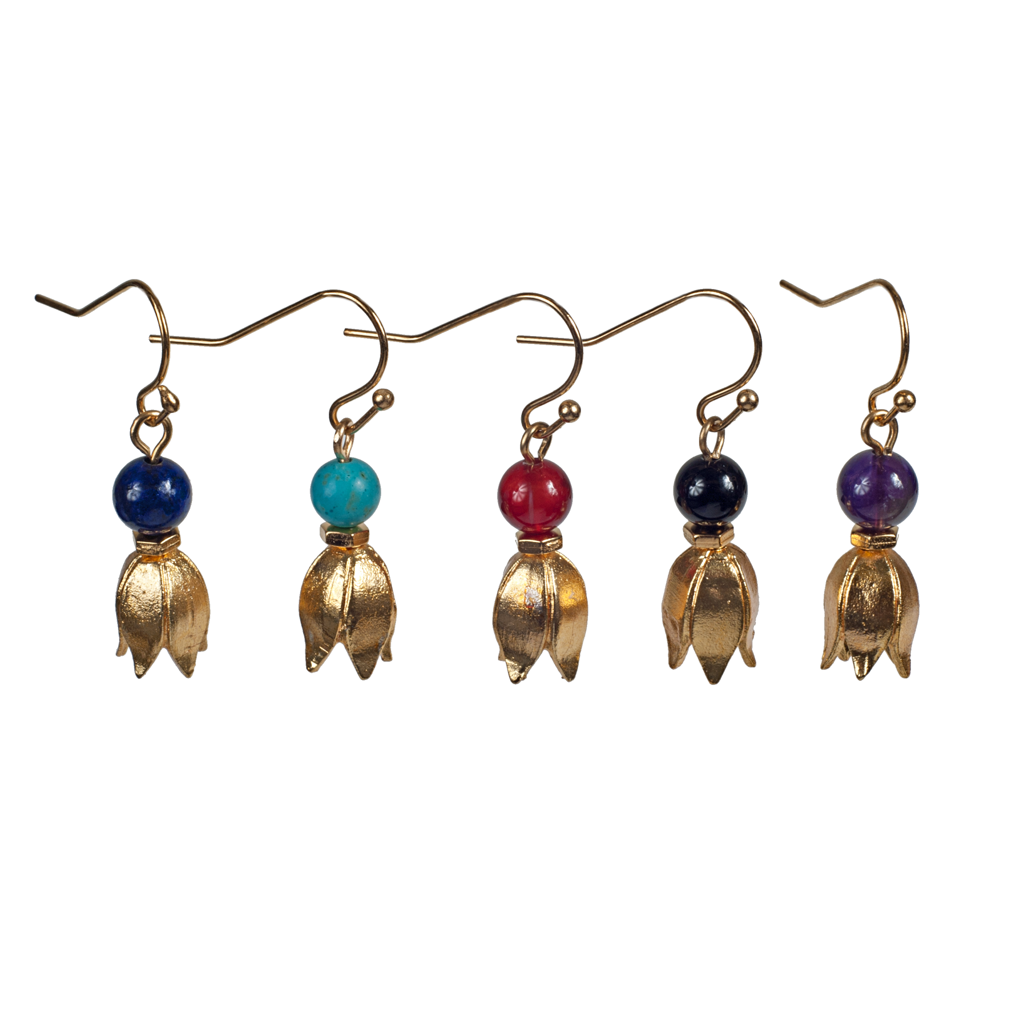 Lotus With Semiprecious Stone Earring