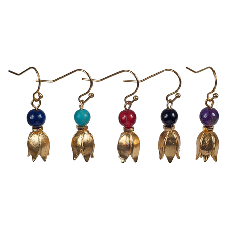 Lotus With Semiprecious Stone Earring