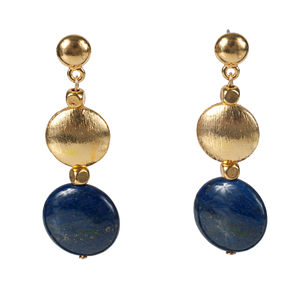 Lapis Coin & Brushed Gold Earring