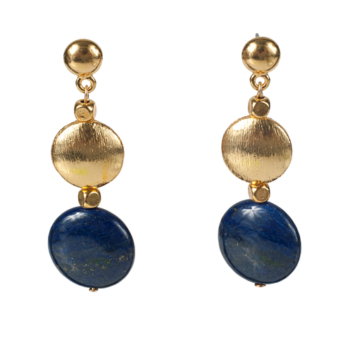 Lapis Coin & Brushed Gold Earring