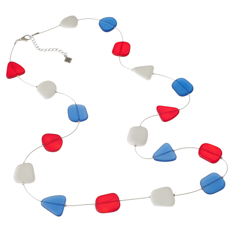 Red, White And Blue Recycled Frosted Freeform Glass Necklace
