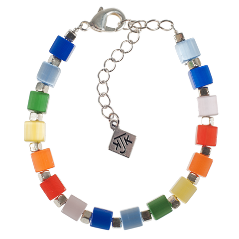Rainbow Optic Fiber Glass Cubes Bracelet