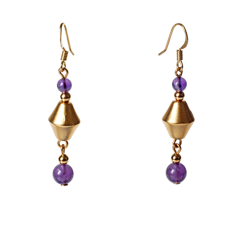 Satin Bicone and Amethyst Earrings - KJKStyle