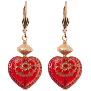 Red Czech Glass Heart Earring - KJKStyle