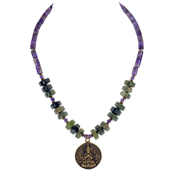 Jade & Amethyst Buddha Pendant Necklace - KJKStyle